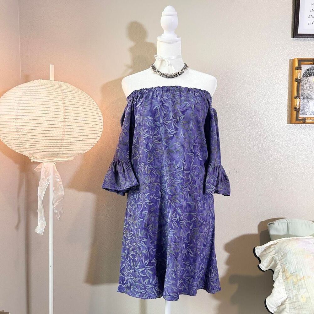 Ko’a Aloha Hawaii purple batik off shoulder mini dress S